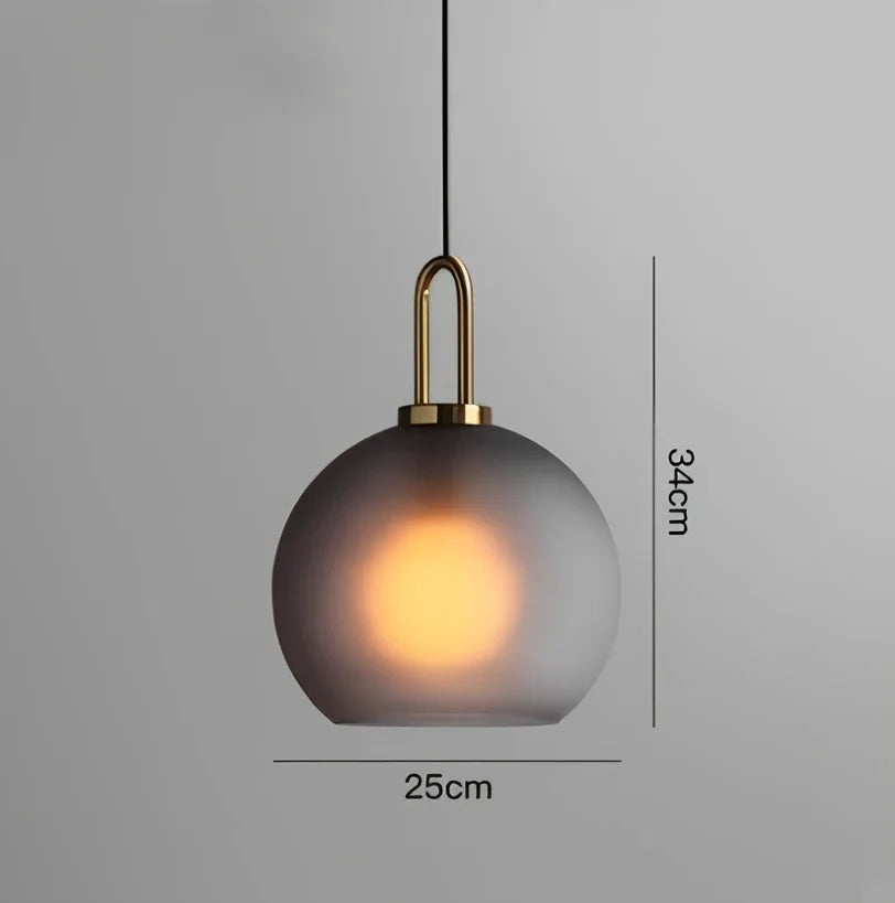 Nordic glass ball chandelier with adjustable height mechanism and frosted soot glass components