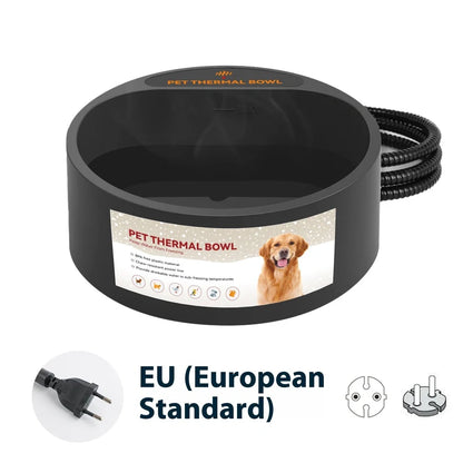 Black pet heating bowl with 35W temperature maintenance and 2.2L capacity