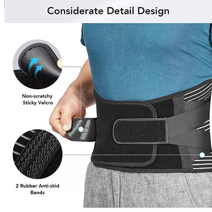 Men's and women's breathable sports support belt in black, sizes S to XXL