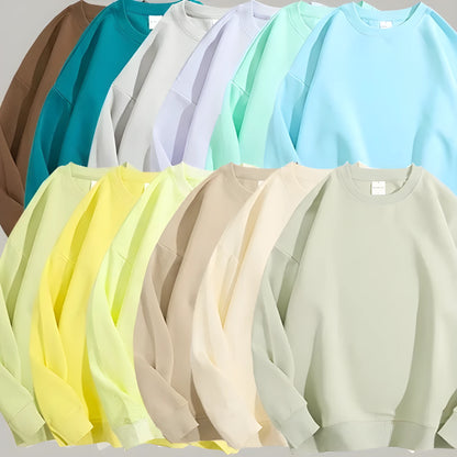 Cotton off-shoulder sweater in loose fit with long sleeves and round neck, available in multiple colours