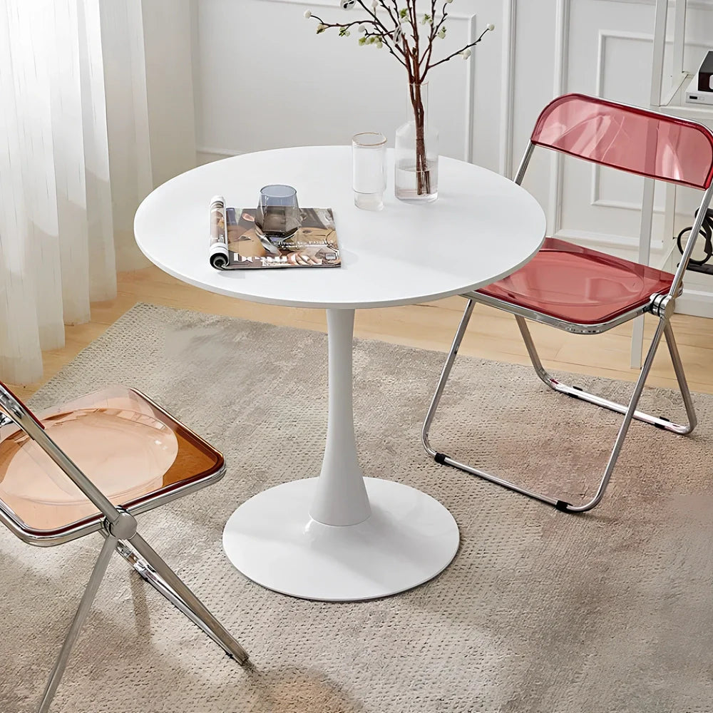 Scandinavian style coffee table with folding chairs in white finish, 60cm diameter