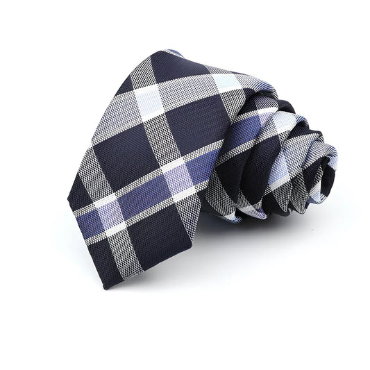 Men's 6cm skinny plaid polyester tie, 145cm length, in various patterns for casual professional look
