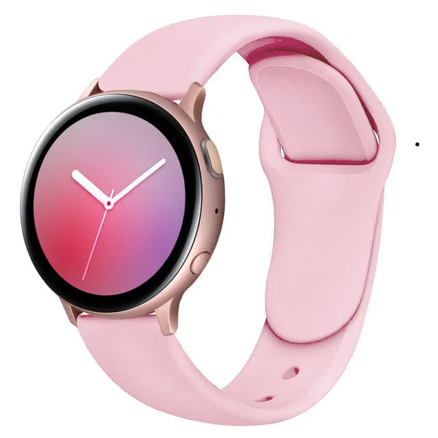 Samsung Galaxy Active 2 reverse buckle silicone strap showing 20mm and 22mm width options