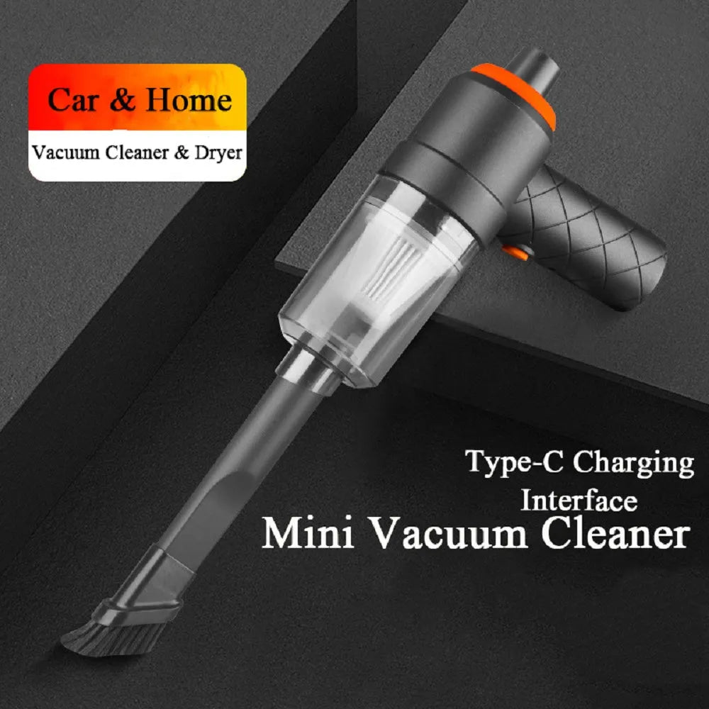 Black wireless mini car vacuum cleaner with strong suction for car and home cleaning