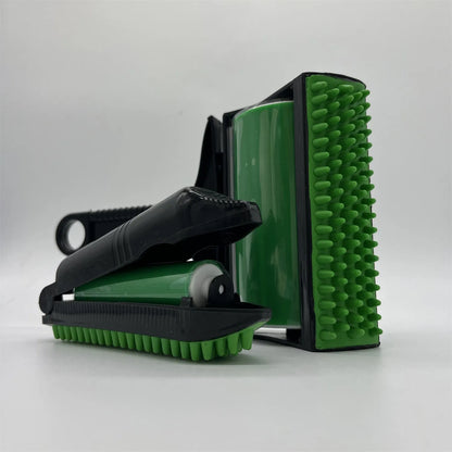 Yellow and green washable reusable lint rollers for pet hair removal on fabrics and carpets.
