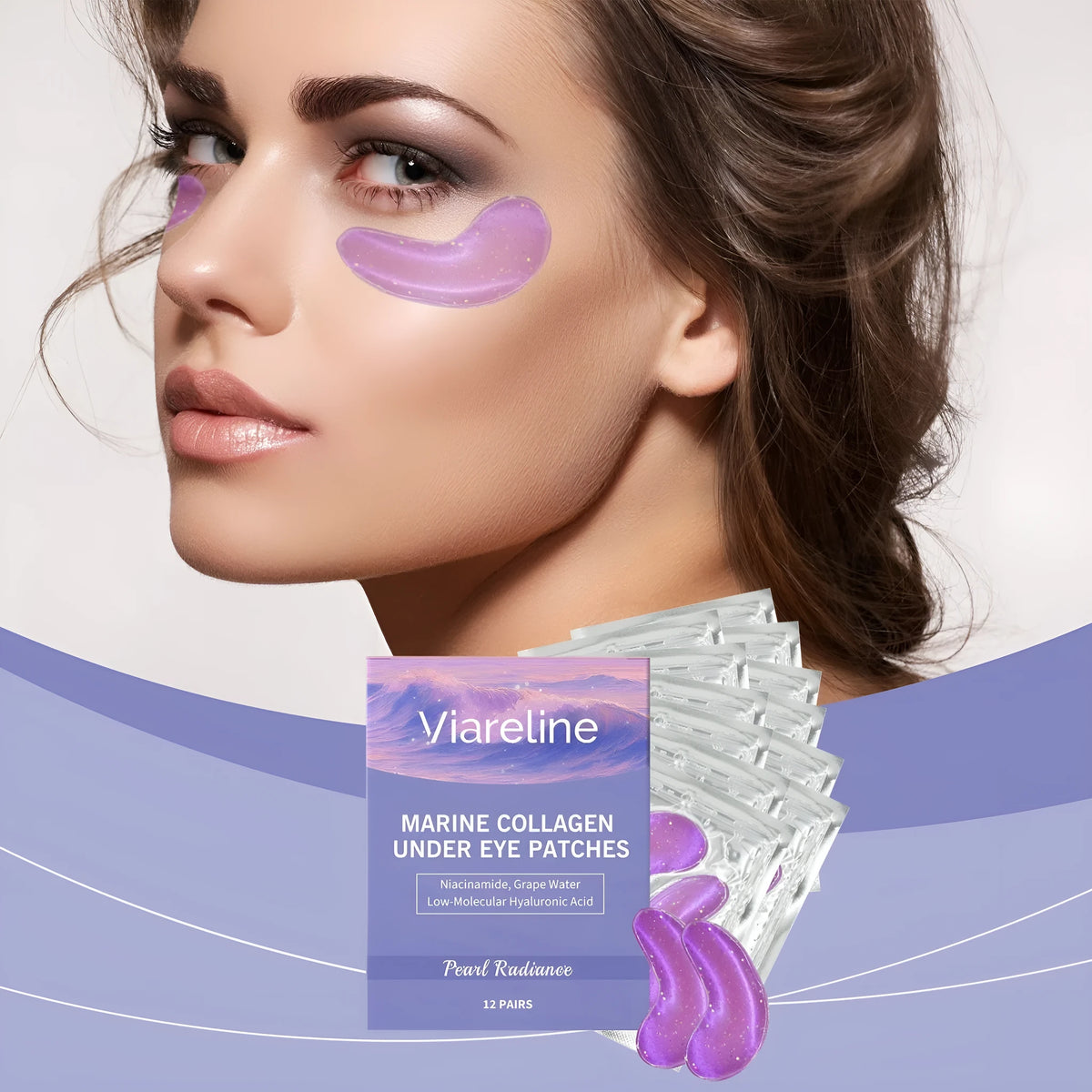 Pack of 12 pairs collagen and hyaluronic acid sheet eye masks for daily moisturising care