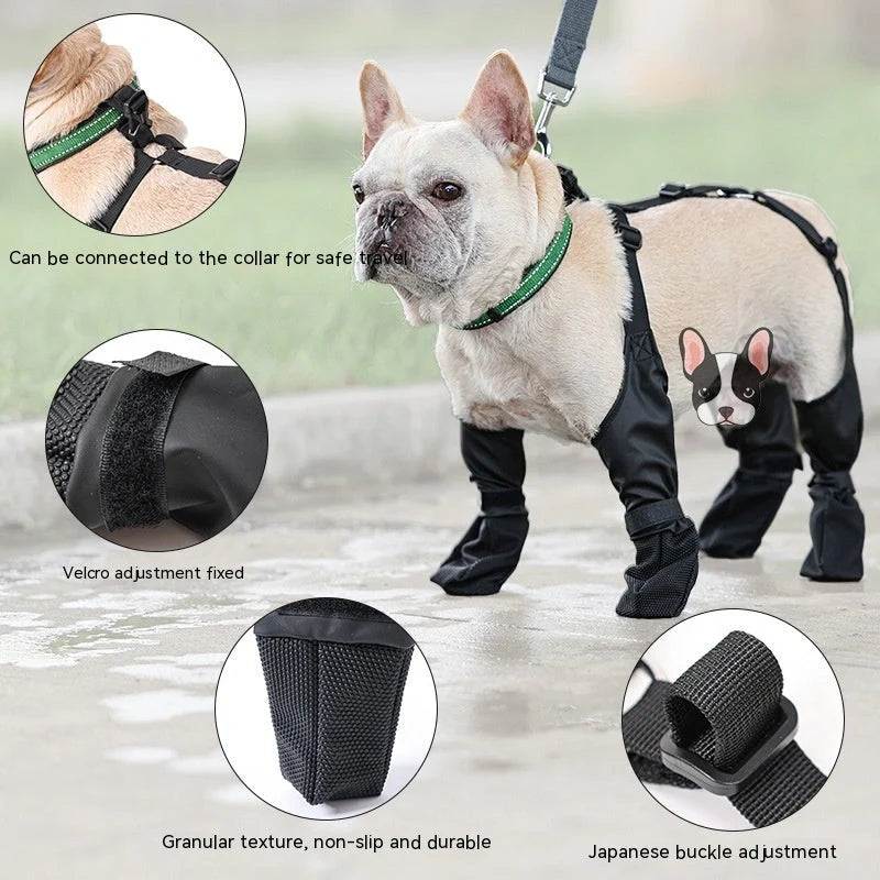 Adjustable waterproof dog boots with non-slip soles for outdoor protection