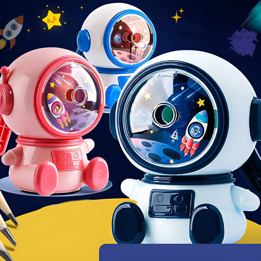 Blue astronaut manual pencil sharpener with anti-jam function for children