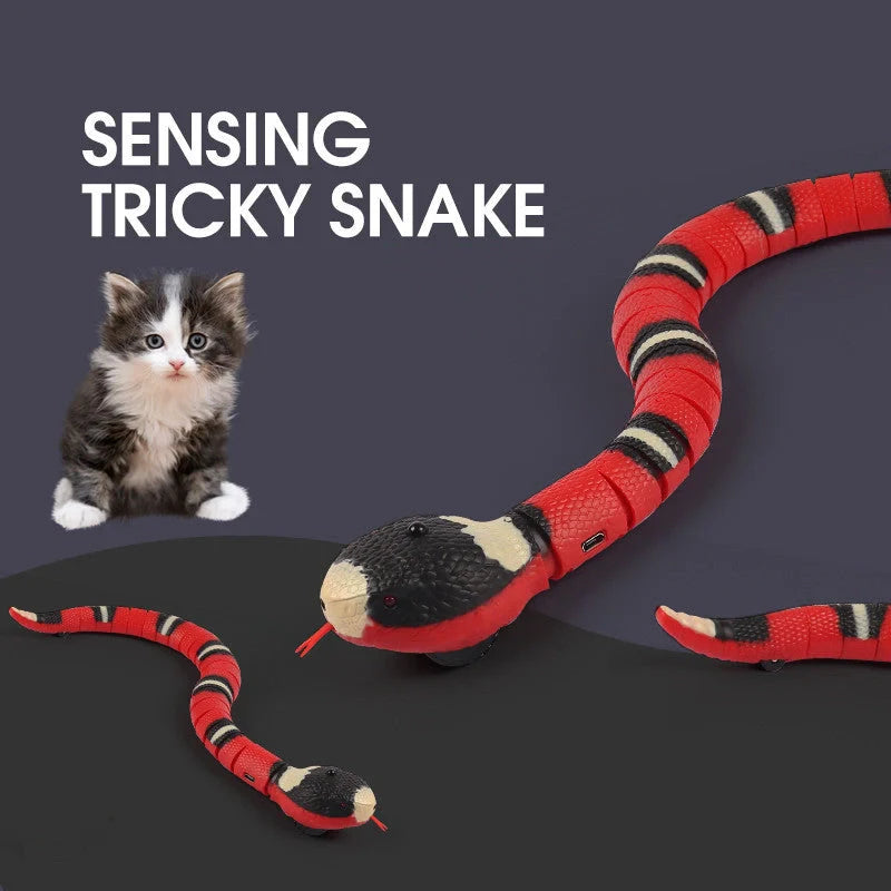 Interactive electronic snake toy for cats with smart sensing technology and USB rechargeable feature