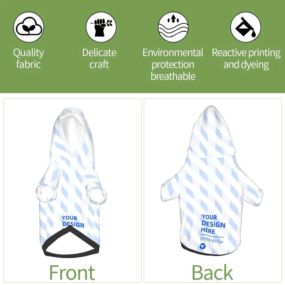 Black small pet hooded sweater with full-width single-sided print, polyester, sizes XS to XXL, for small dogs