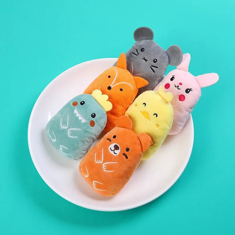 Interactive catnip plush toy with squeaker for chewing and play