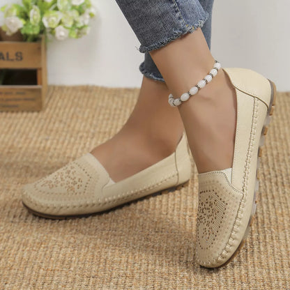 Handmade Stitching Gommino Solid Color Casual Women's Shoes in black, khaki, and beige