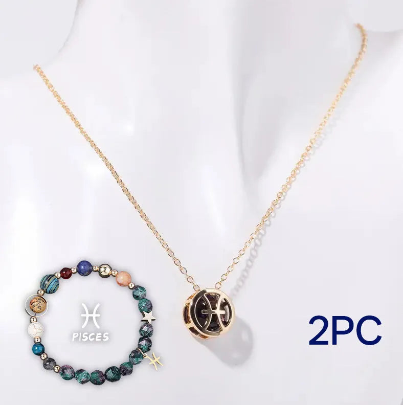 Natural stone beaded necklace and matching bracelet jewellery set showing one of 12 available style variations.