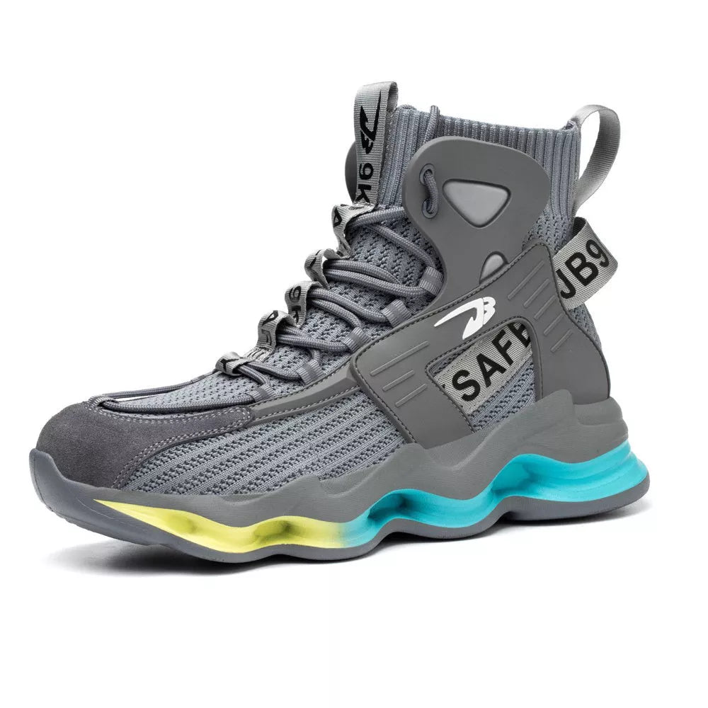 Steel safety shoes with anti-smash and anti-puncture protection in black and gray