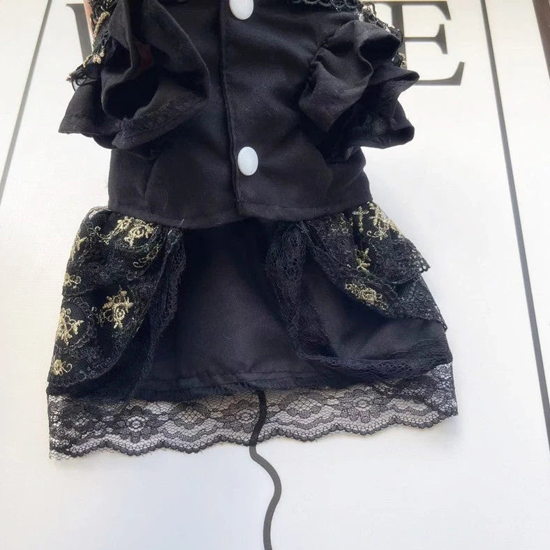Golden skirt pet clothing for cats and dogs with gothic princess style design