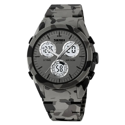 Electronic casual watch with 50m waterproof, resin mirror, ABS case, TPU strap in camouflage colour