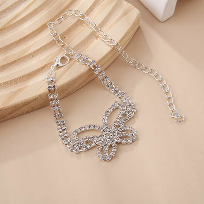 Gold and silver full diamond butterfly rhinestone anklet with adjustable length