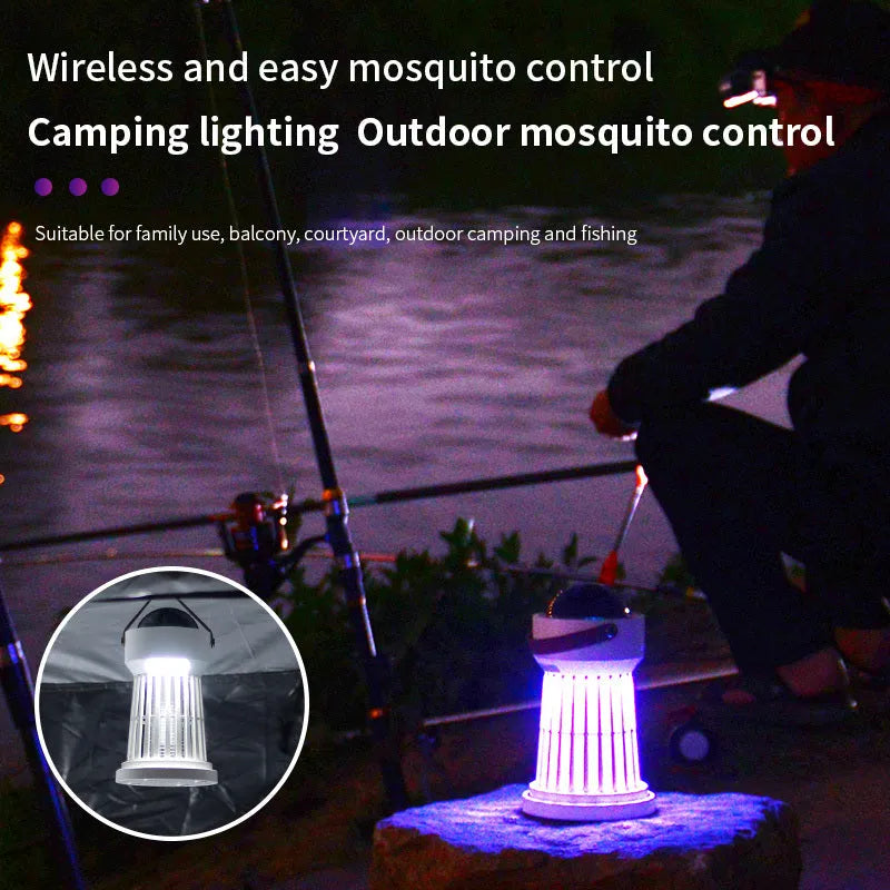 White electric mosquito killer lamp with star projection feature and a folding handle.