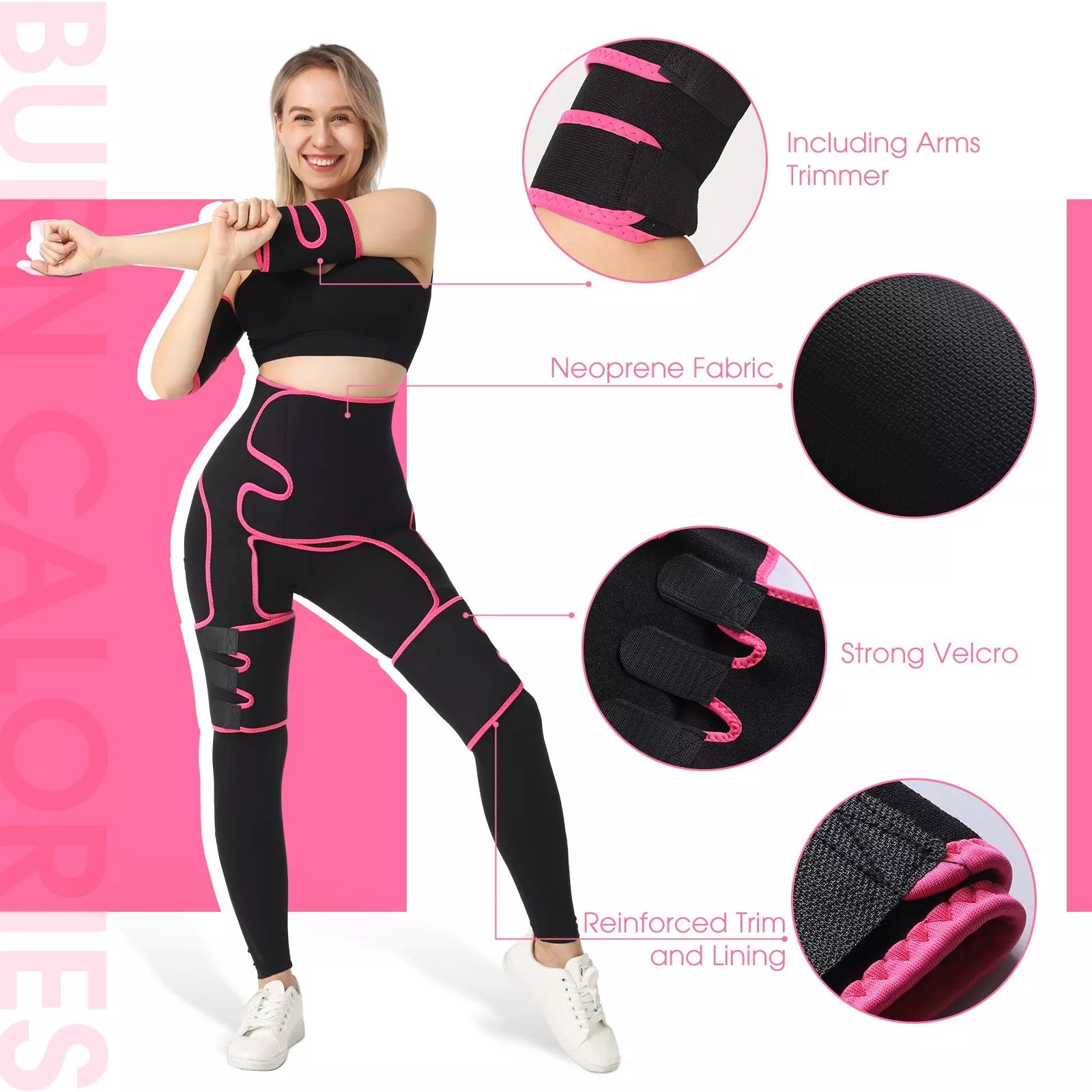Adjustable Fitness Belt for waist, arm, and thigh training in Black and Pink