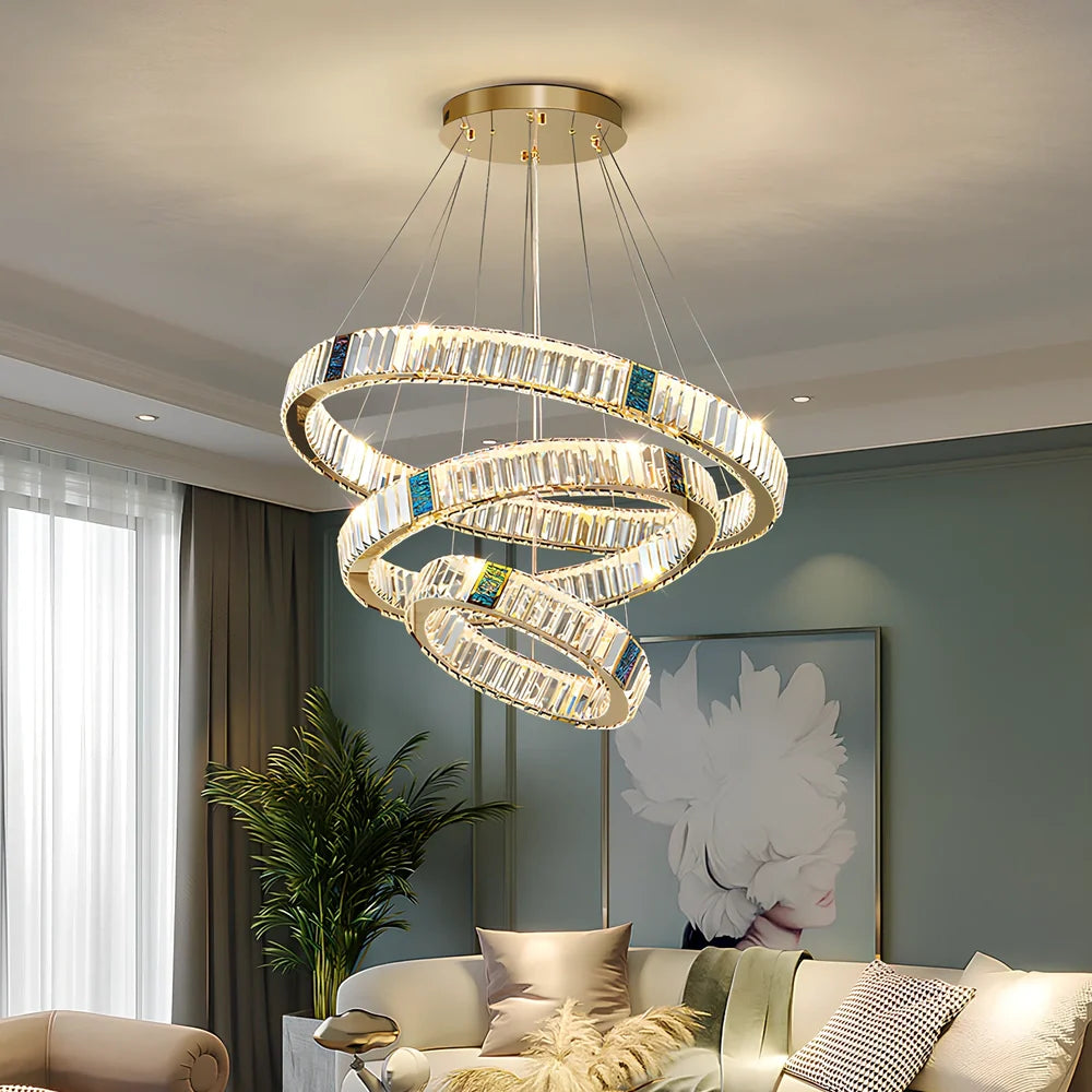 Weiwei crystal chandelier with stainless steel frame and remote control for stepless dimming in multiple layer configurations