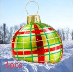 Vibrant, inflatable 60cm Christmas ball decorations in various patterns and colors for indoor and outdoor holiday display