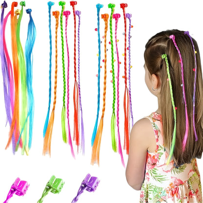 Colourful braided bow hair barrettes for children, 12-card pack with rainbow and macaron colour options