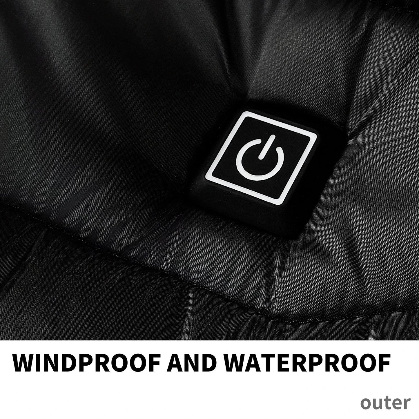 A warm, insulated puffer jacket with strategically placed heating elements to keep skiers cozy on the slopes.