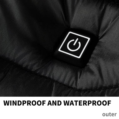 A warm, insulated puffer jacket with strategically placed heating elements to keep skiers cozy on the slopes.