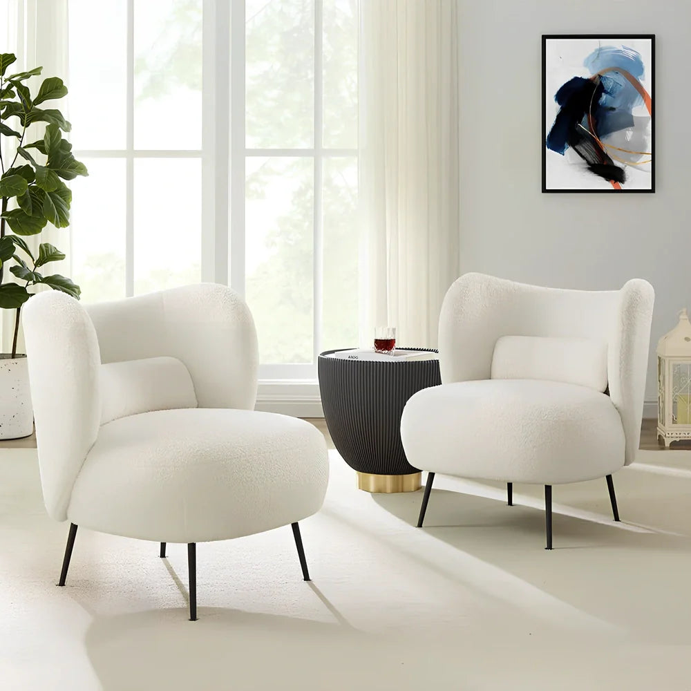 Nordic style sofa in beige lambswool fabric with 180cm wide frame seating 2-3 adults