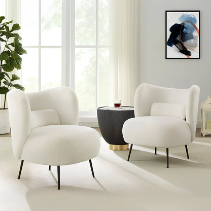 Nordic style sofa in beige lambswool fabric with 180cm wide frame seating 2-3 adults