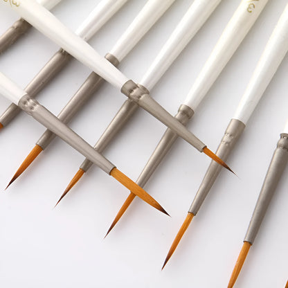 Set of 12 Pearl White nylon wool artist brushes in a solid wood pen holder, for watercolour and acrylic painting.
