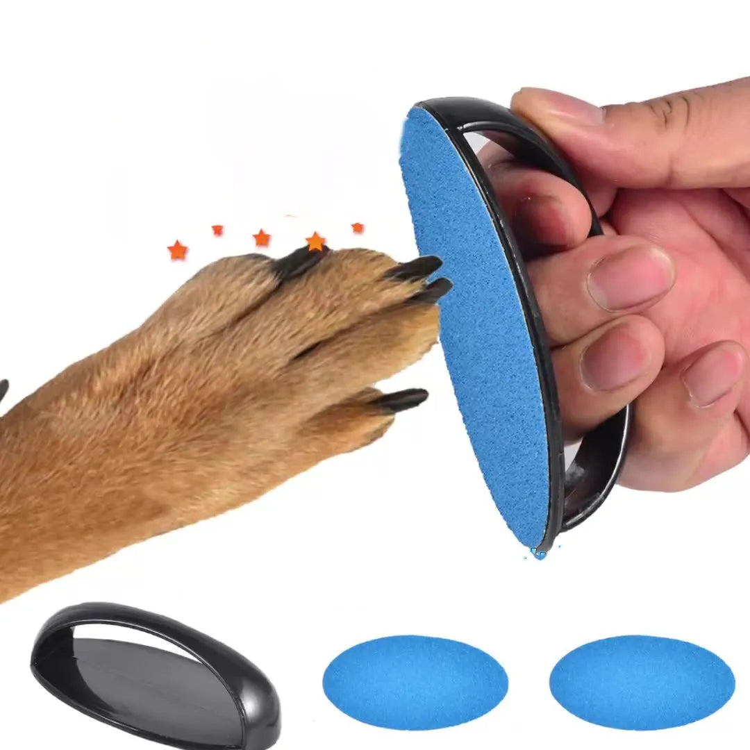 Dog nail file board with ergonomic handle and sandpaper surface, 85mm by 85mm in size