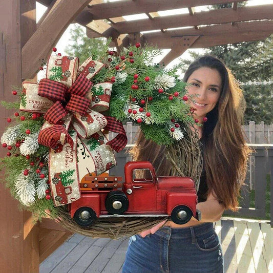 Red truck wooden Christmas garland with pumpkin accents for festive holiday decor
