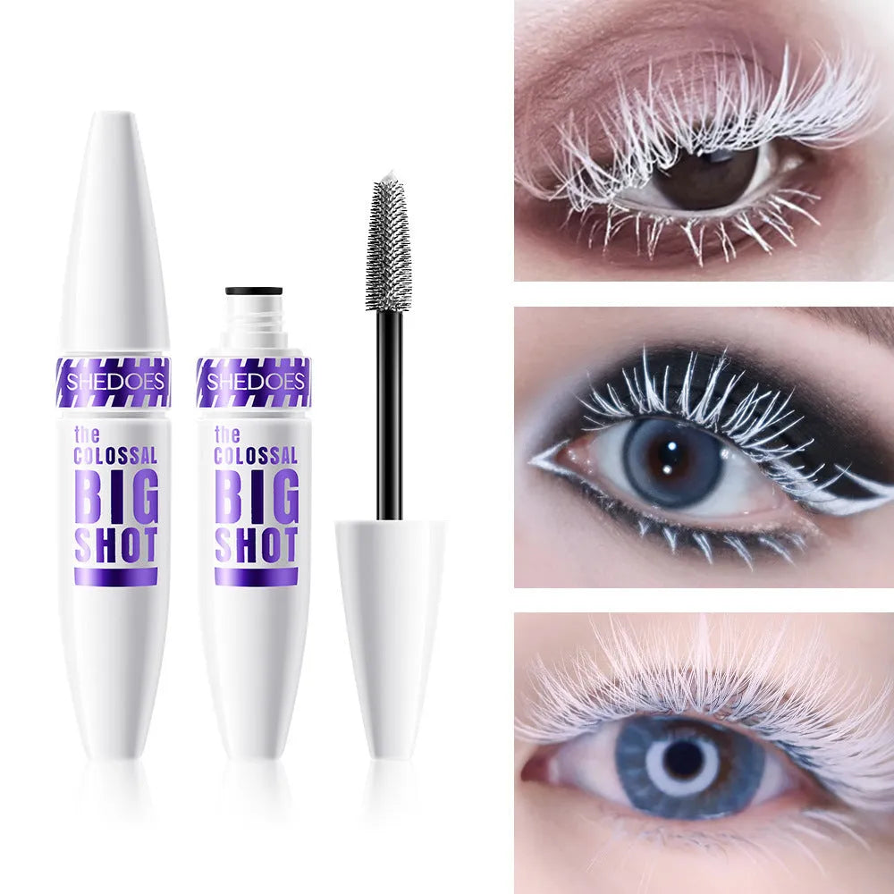 White mascara tube with 10ML waterproof quick-drying formula for universal skin types