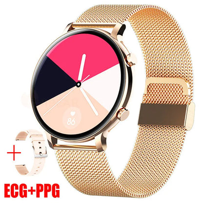 Bluetooth smartwatch with stainless steel strap showing heart rate monitoring display