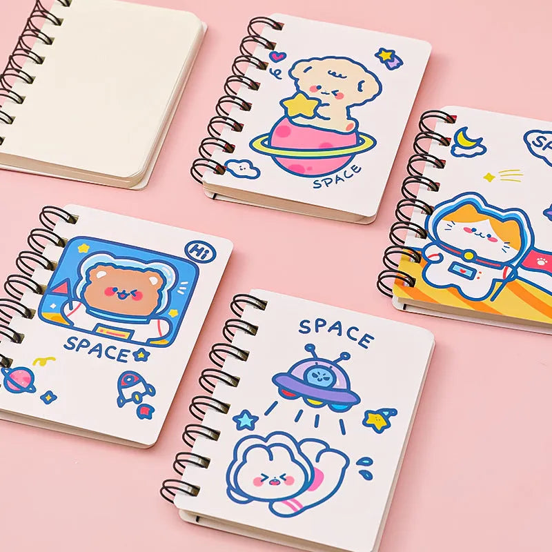 Astronaut Flipped Portable Pocket Notebook showing 10.5cm x 8cm dimensions with space character cover design