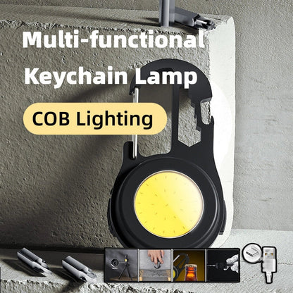 6-in-1 Multi-functional Mini Keychain Lamp with super bright COB light and USB rechargeable battery