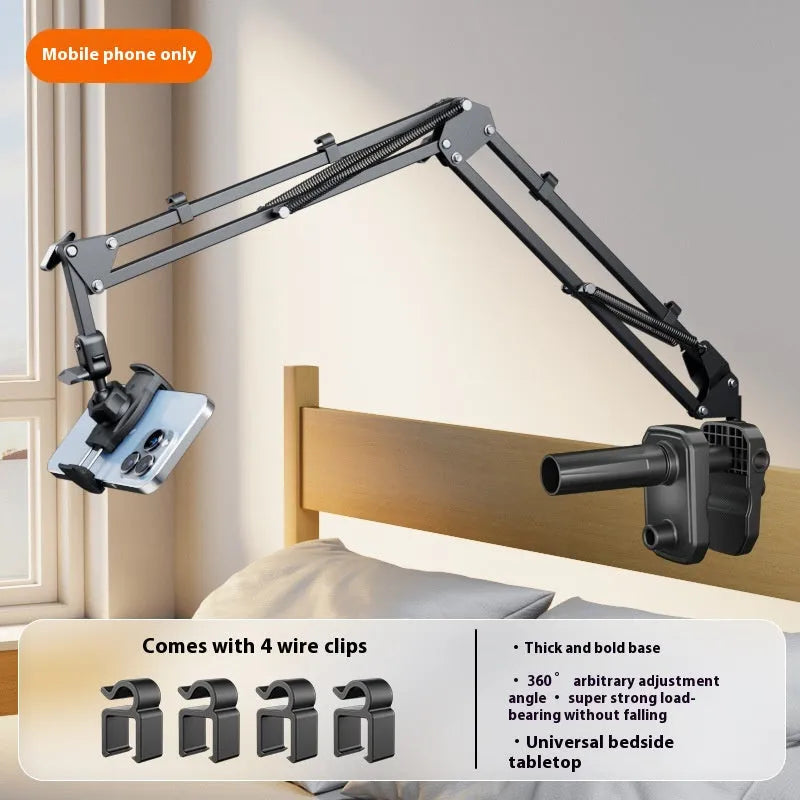 Metal cantilever bracket bedside table with 4 clips for mobile phone and tablet, universal clamp-on tray