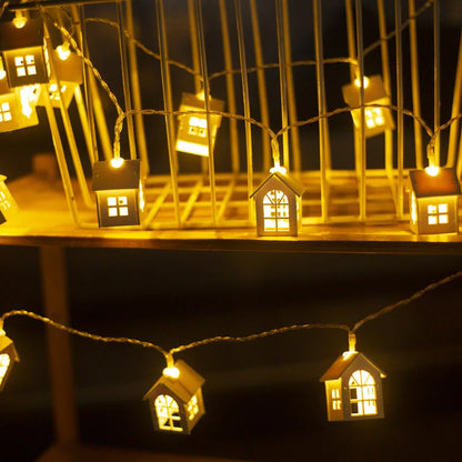 House-shaped LED string lights for Christmas and Halloween decorations in various designs