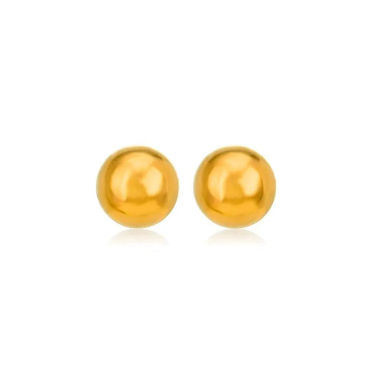 Stainless steel ball stud earrings with round geometric shape in gold or silver finish, sizes 3mm to 6mm