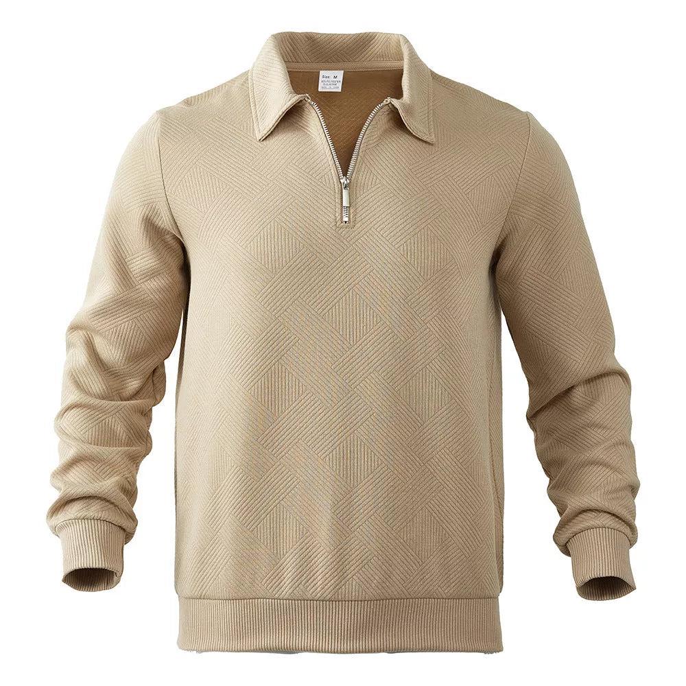 Men's Jacquard Half-Zip Sweatshirt in solid colors with unique lapel design