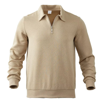 Men's Jacquard Half-Zip Sweatshirt in solid colors with unique lapel design