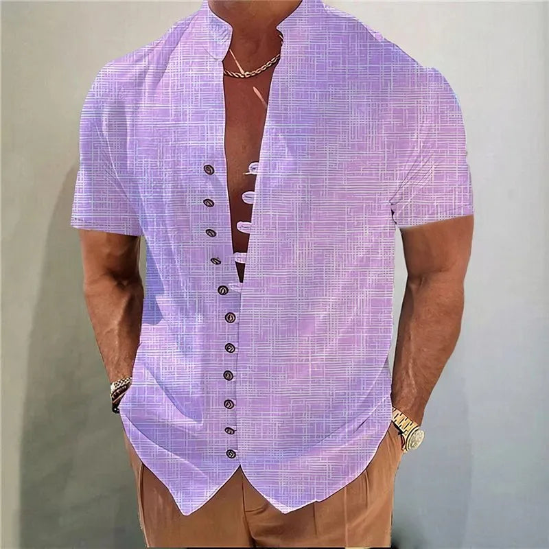 Youth wearing geometric floral print short sleeve cardigan shirt in chemical fibre blend fabric