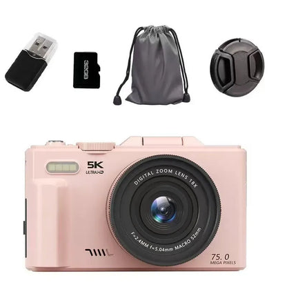 Compact CCD digital camera with Full HD screen and WiFi transmission, 11.5cm x 4.6cm x 6.95cm, in black, pink or white.