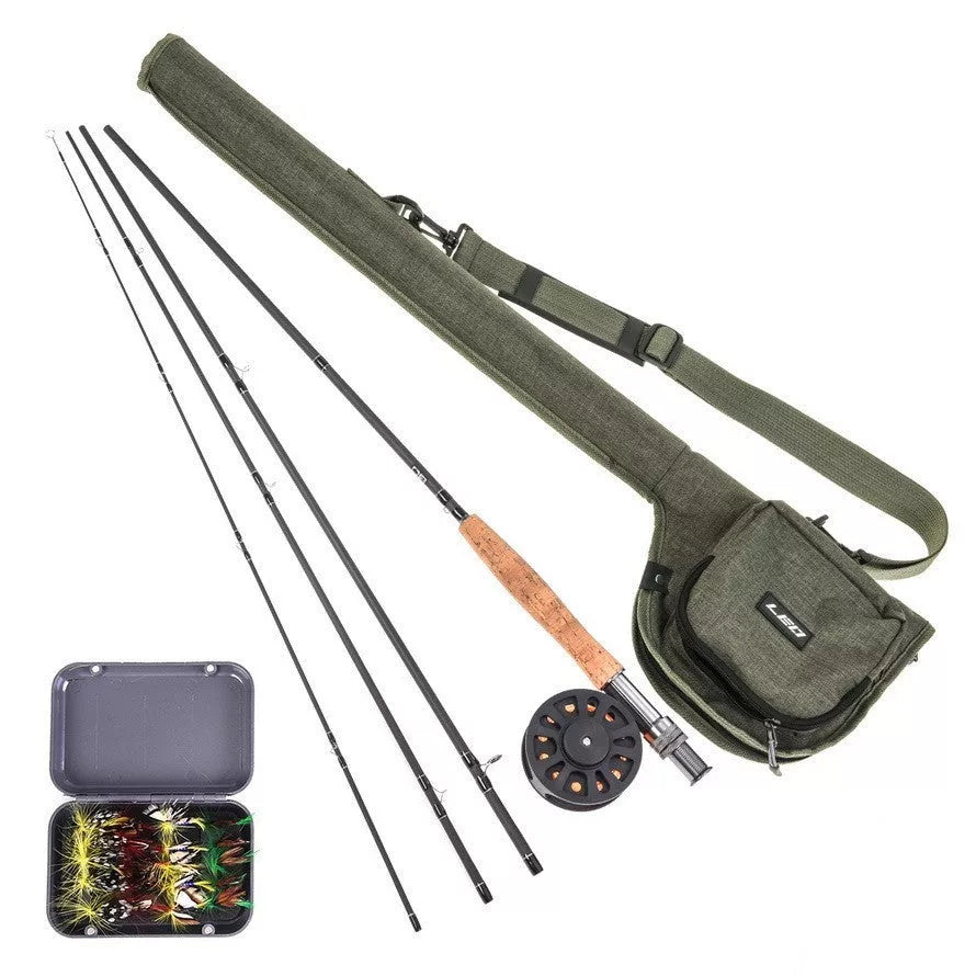 Canvas Portable Fly Fishing Rod Bag Reel Combo with LEO rod, GLA wheel, and butterfly hooks