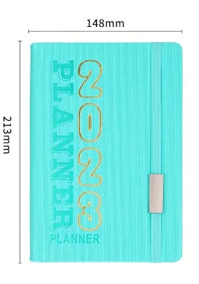 Creative student almanac diary with imitation leather cover open on a calendar page.