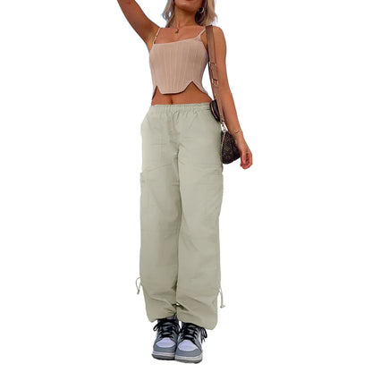 Multi-bag straight cargo casual pants in loose fit with mid waist, available in various colours and sizes