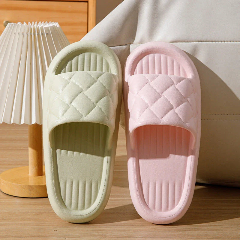 Stylish and comfortable EVA slippers with unique rhombus design, available in various colors for indoor and bathroom use