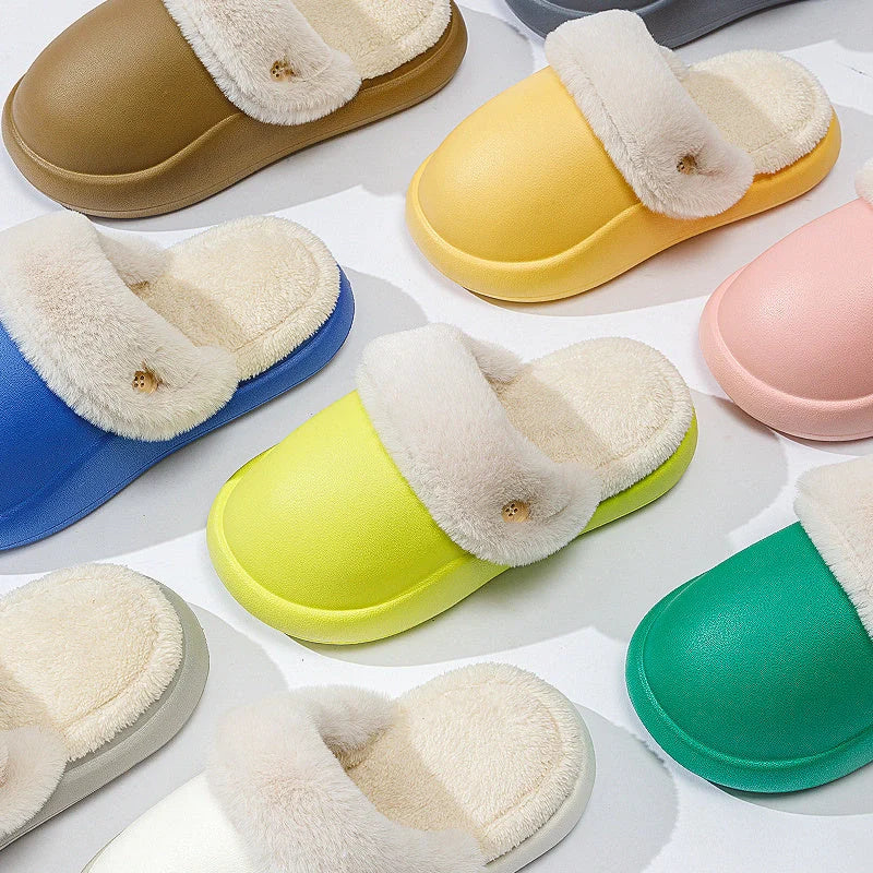 Winter warm slippers with non-slip EVA sole and baotou big head design in various colors