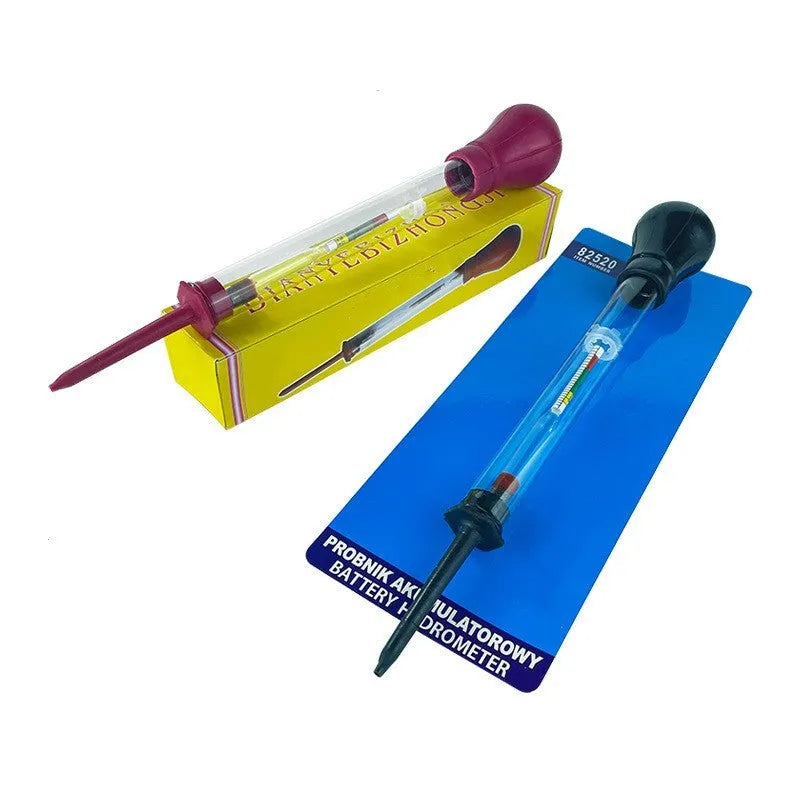 Glass electrohydraulic hydrometer for car battery acid testing, 330mm long.